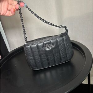 Coach Black Quilted Clutch with Chain Detail